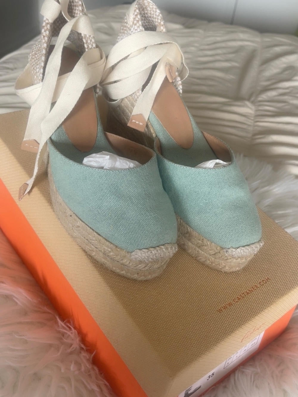 Women's Espadrille Wedge Ankle-Tie Shoes in Light Mint